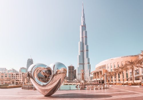 The incredible architecture of the tallest skyscraper in the world - the main attraction of Dubai - Burj Khalifa. Travel in Arab Emirates