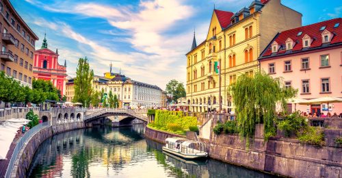 Cityscape view on Ljubljanica river canal in Ljubljana old town. Cityscape view on Ljubljanica river canal in Ljubljana old town.