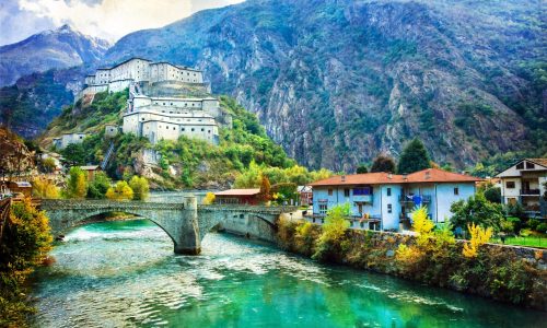Castles of Valle d'Aosta, Bard fortress,Italy . artistc picture Castles of Valle d'Aosta, Bard fortress,Italy . artistc picture